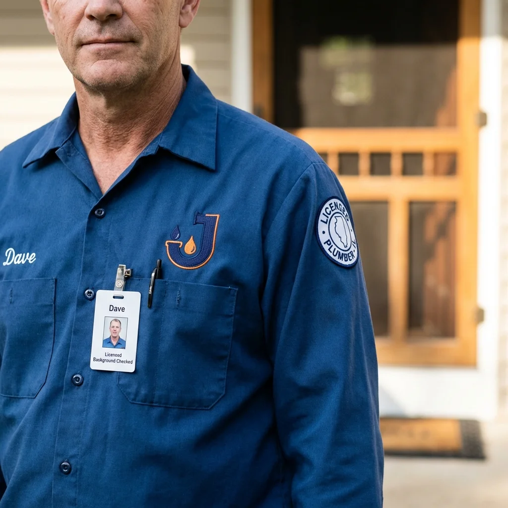 Licensed plumber showing ID badge in Bayonne, NJ