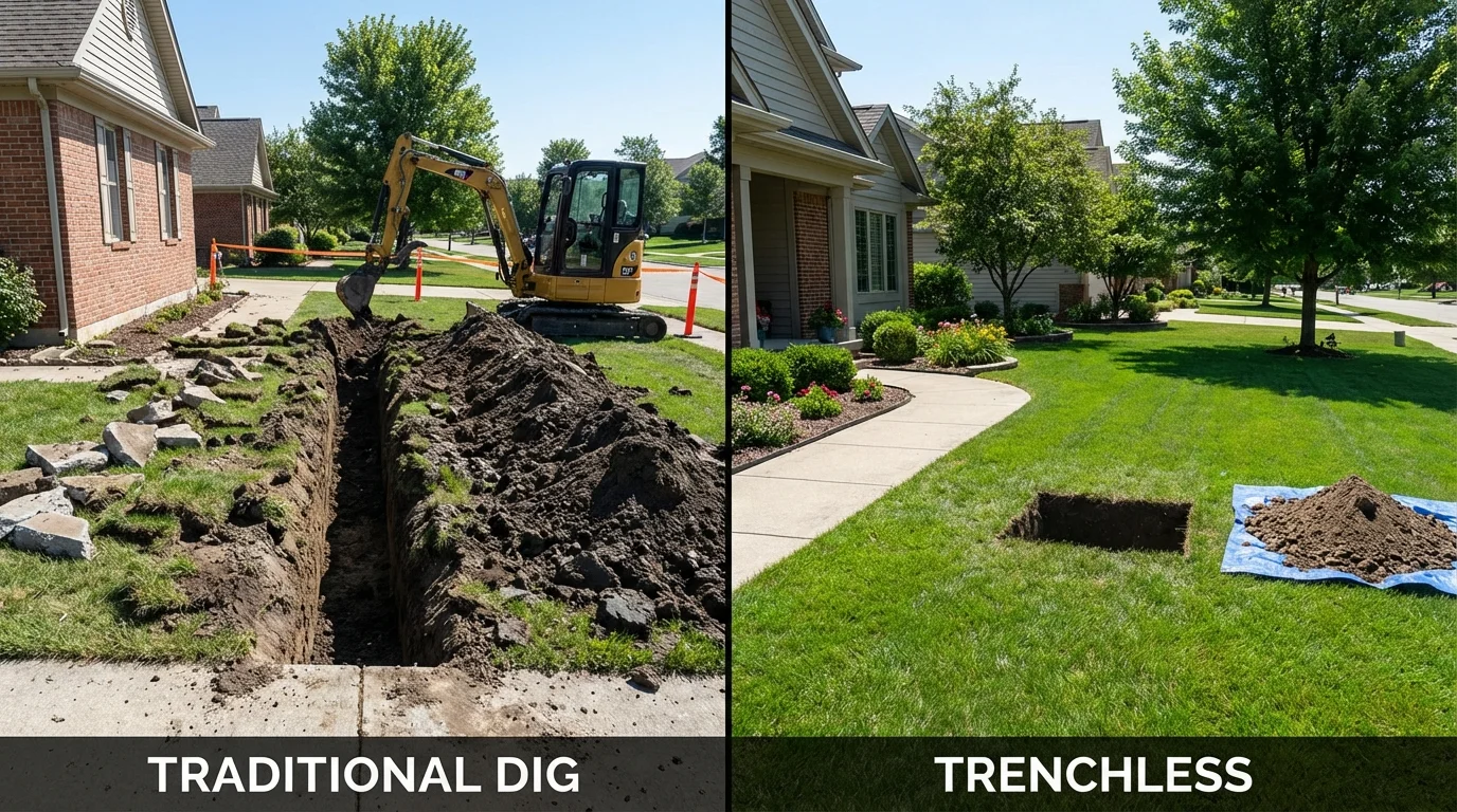 Trenchless sewer repair with minimal yard damage versus traditional excavation in Bayonne, NJ